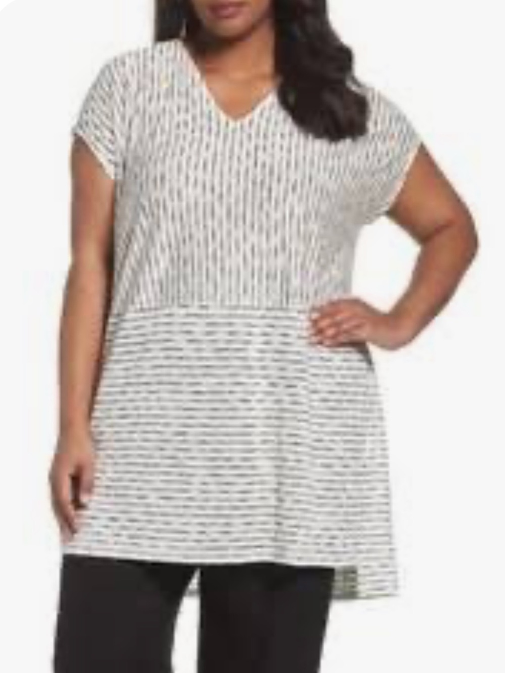 Eileen Fisher Black & White Painterly Striped Organic Linen V‑Neck Tunic Size 1X